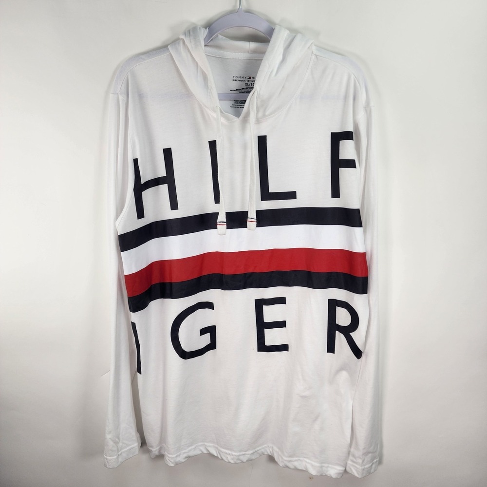 Tommy Hilfiger Hooded Long Sleeve Tee Men's XL White Lounge Wear
